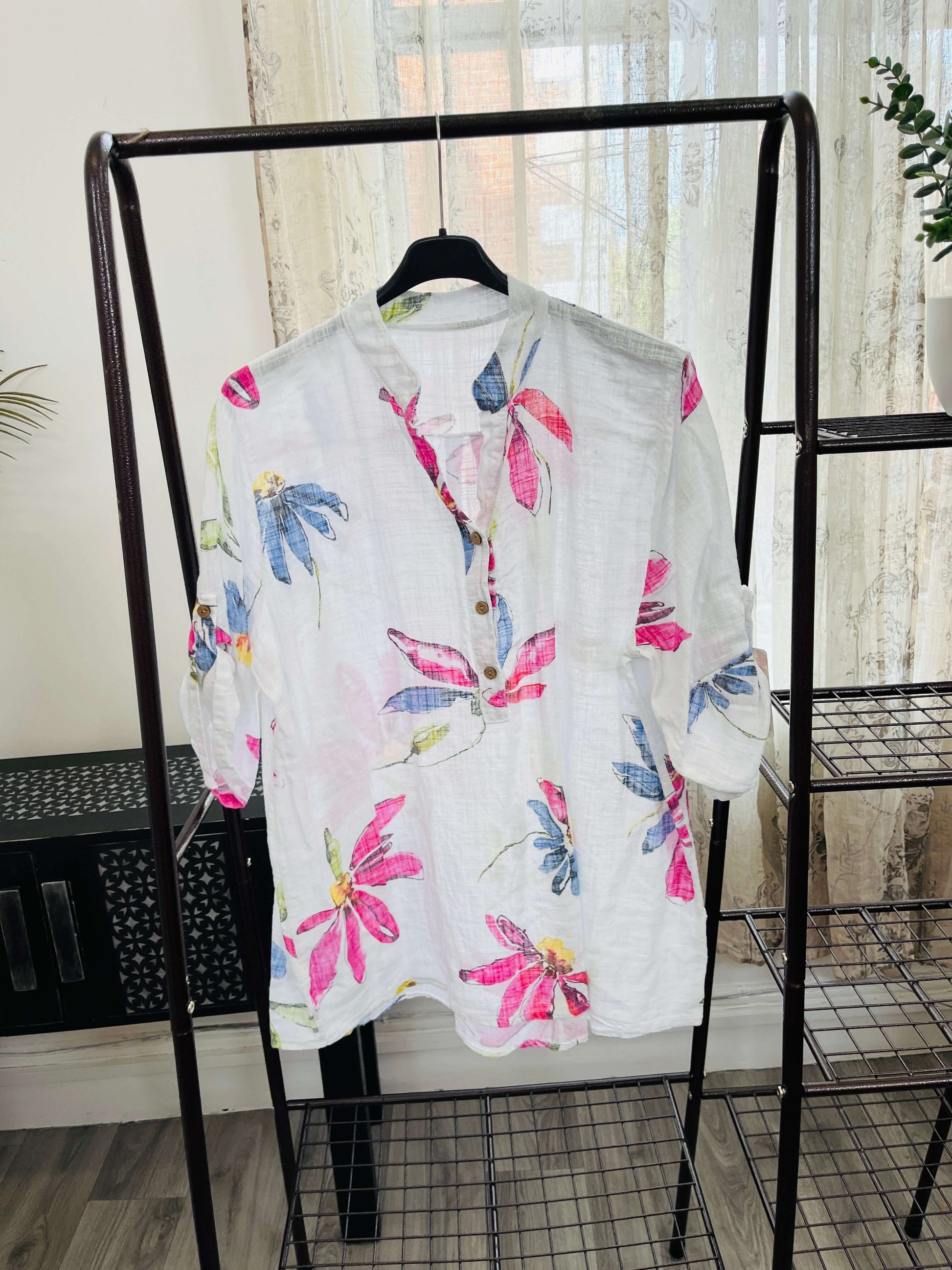 Casual 3 Button Blouse - Funky Floral