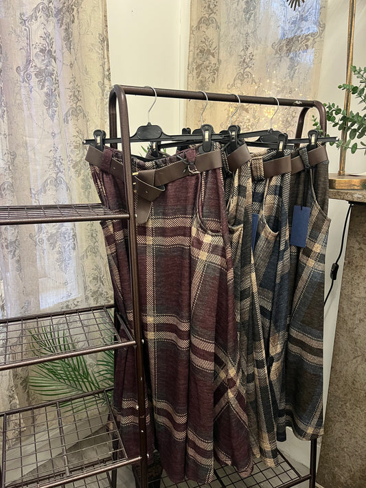 Brushed Tartan Midi Skirt