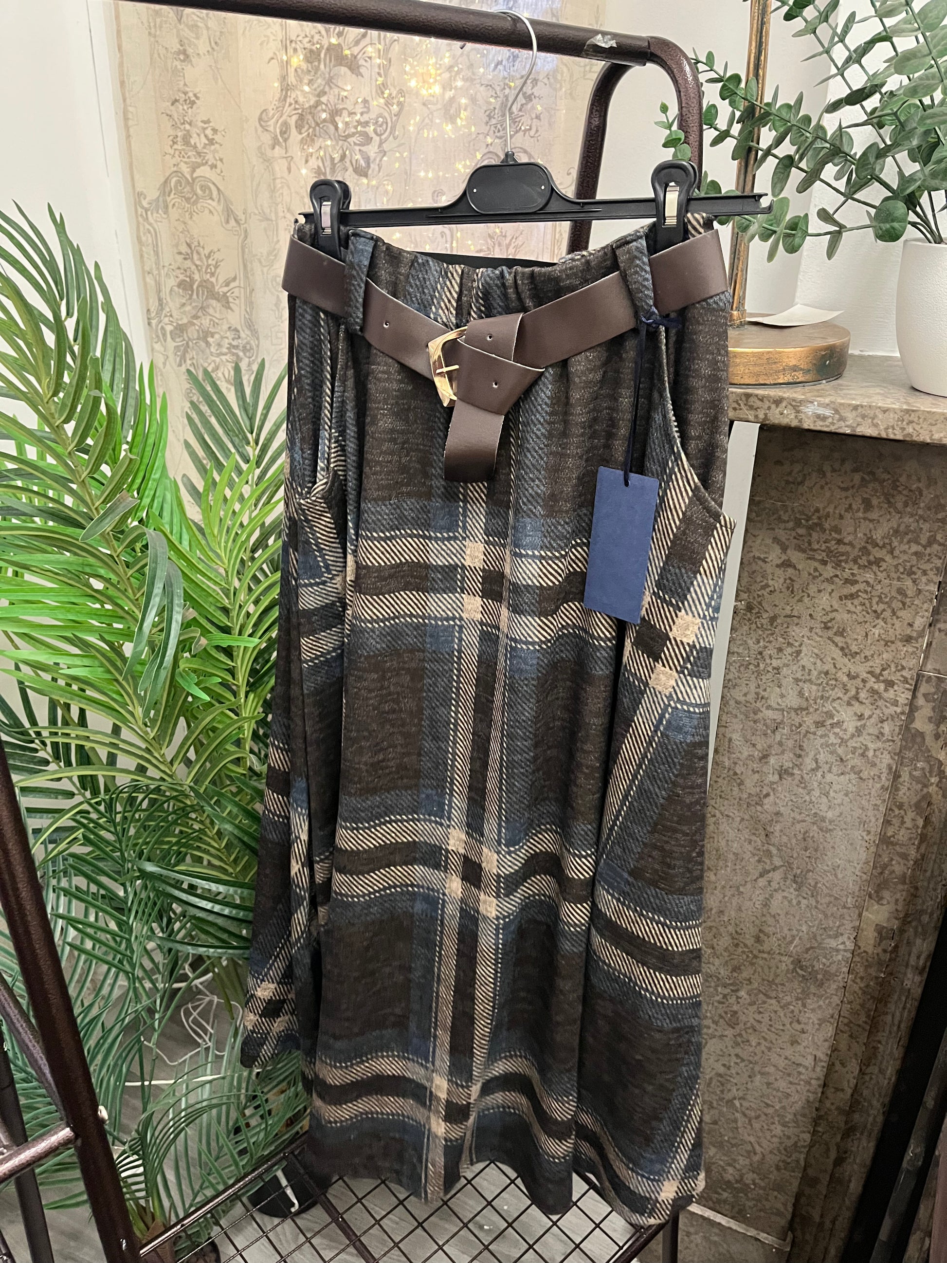 Brushed Tartan Midi Skirt