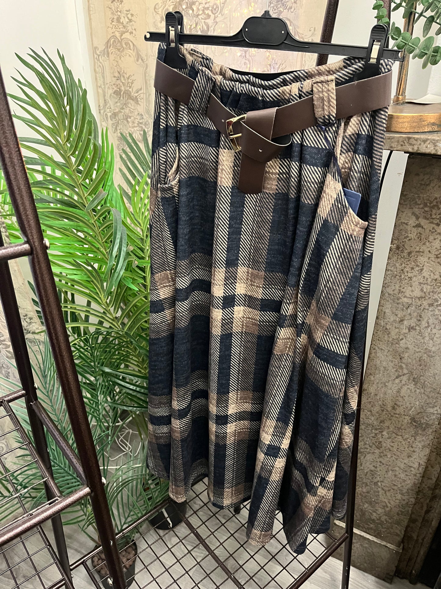 Brushed Tartan Midi Skirt