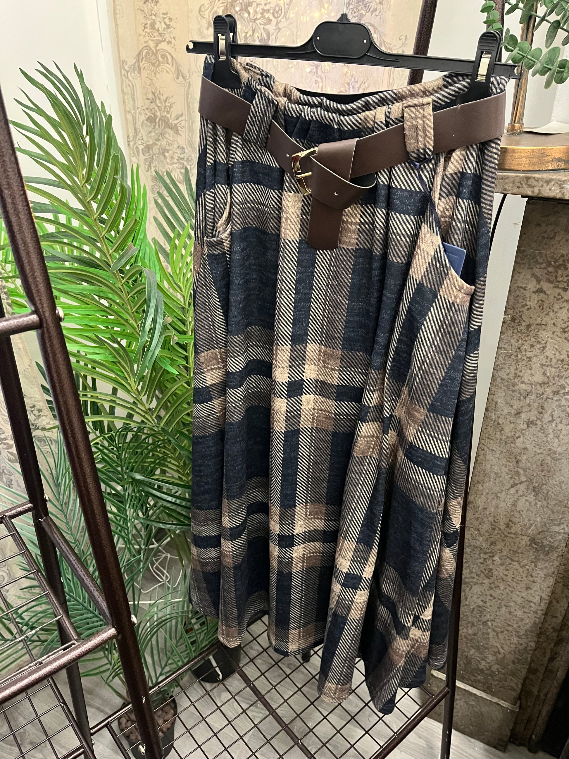 Brushed Tartan Midi Skirt