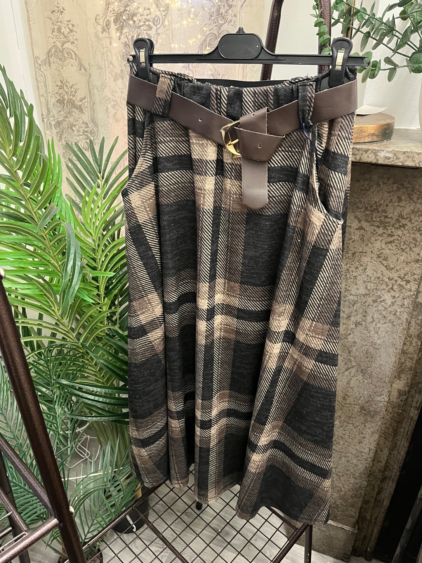 Brushed Tartan Midi Skirt