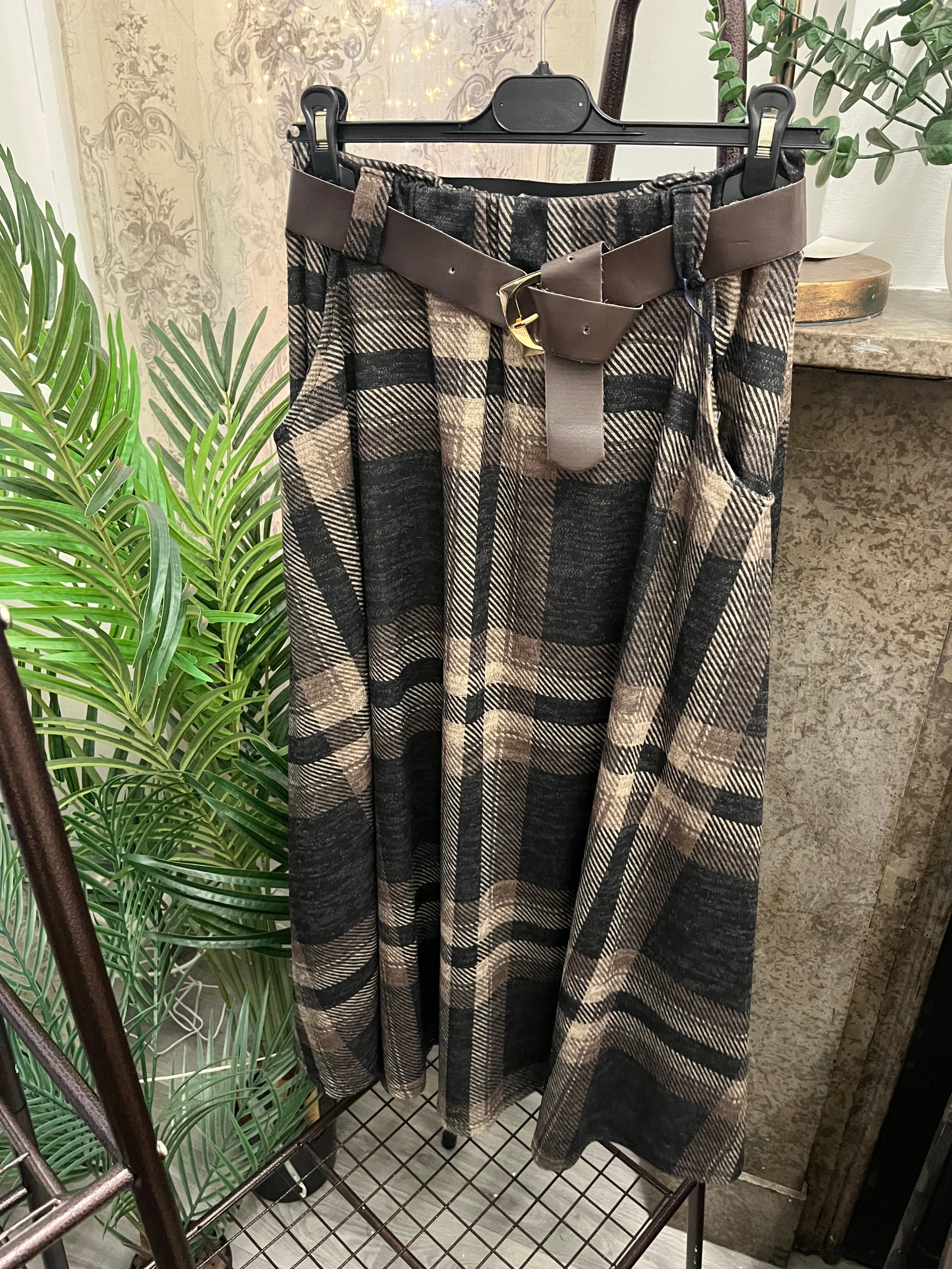 Brushed Tartan Midi Skirt