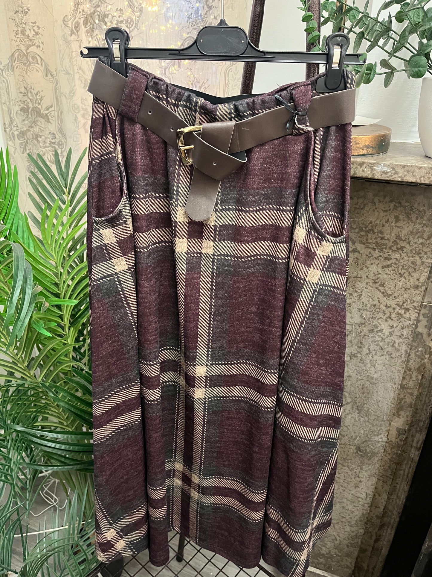 Brushed Tartan Midi Skirt