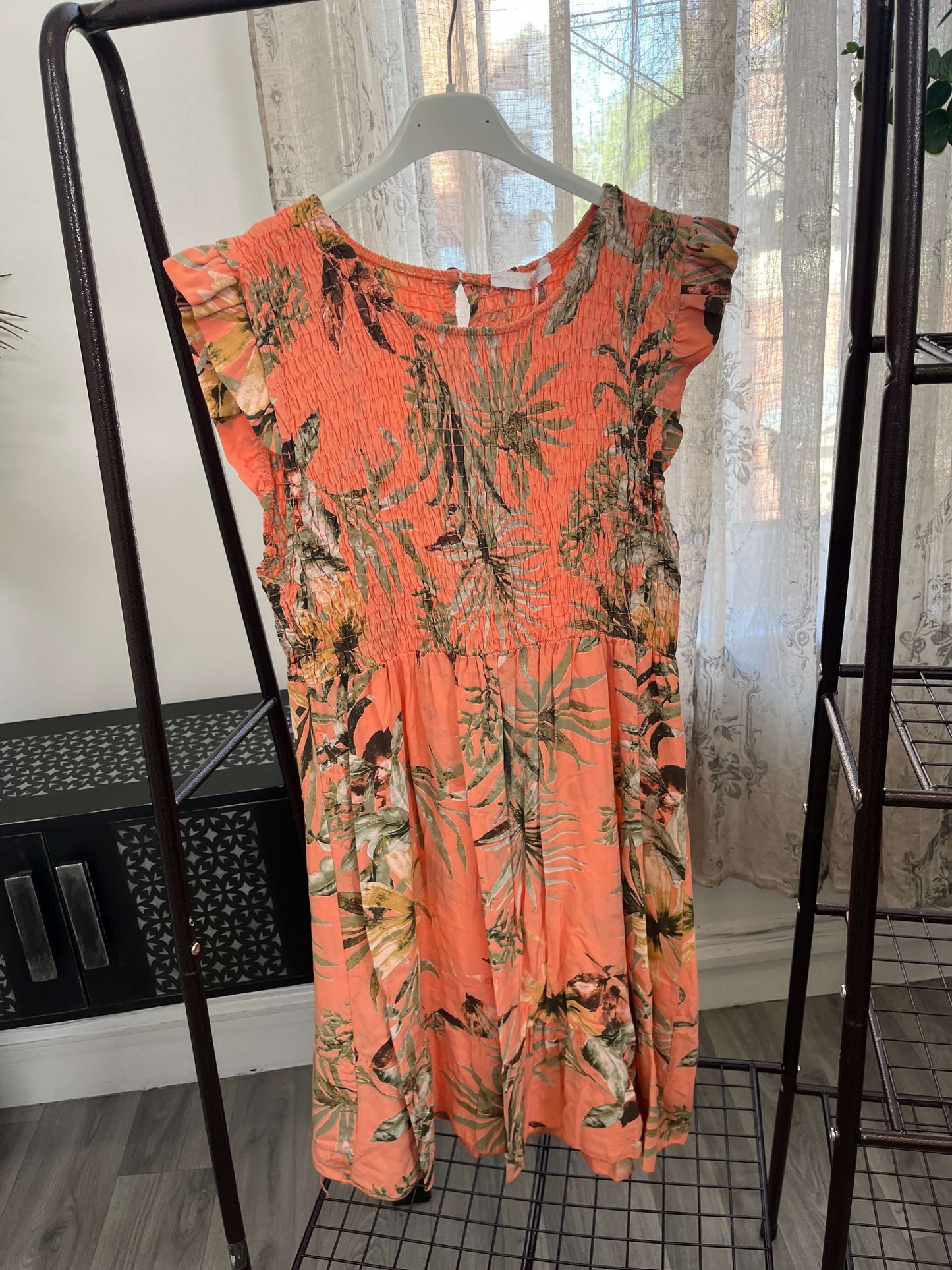 Elasticated Shirred Botanical Dress