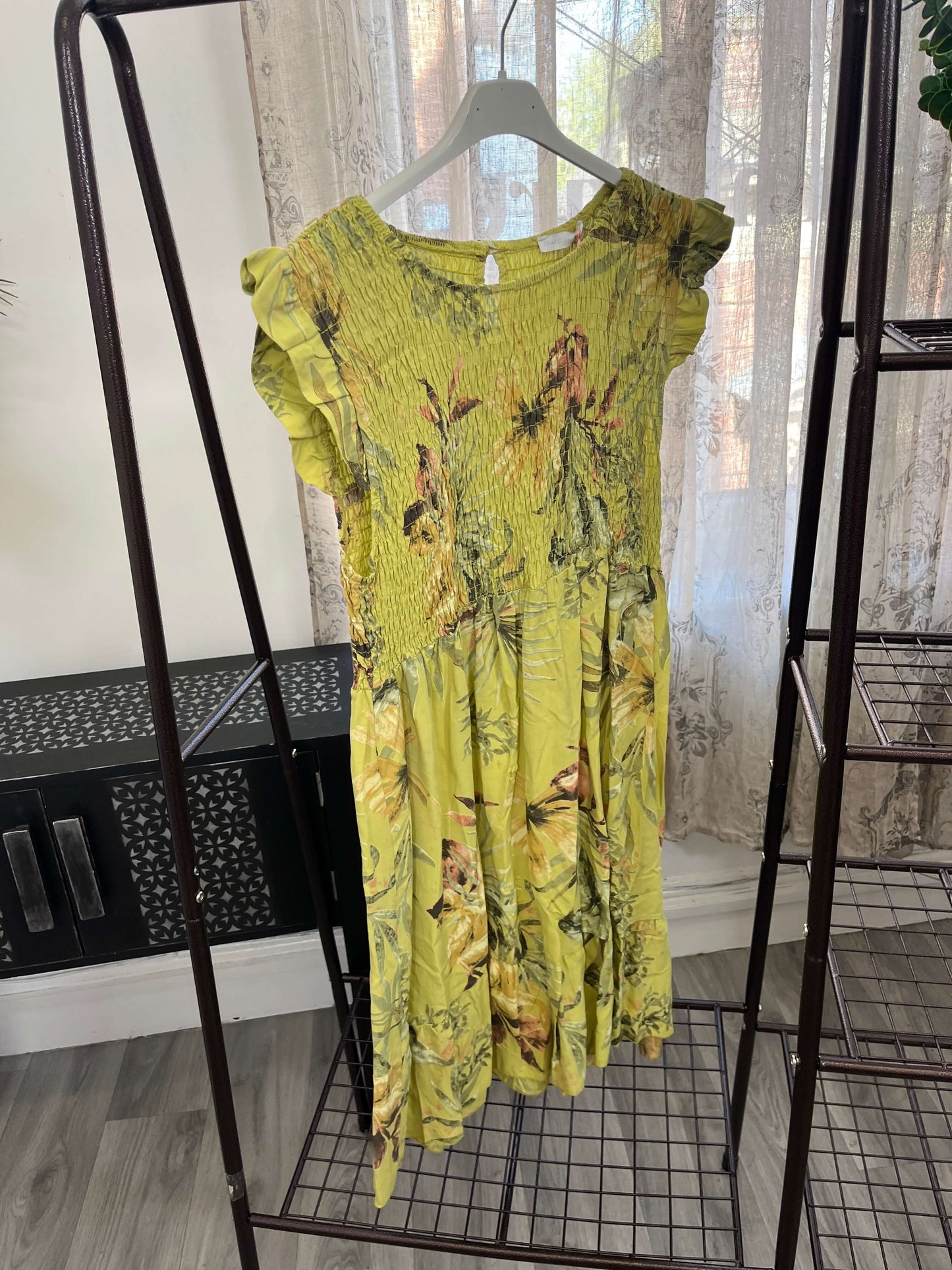 Elasticated Shirred Botanical Dress