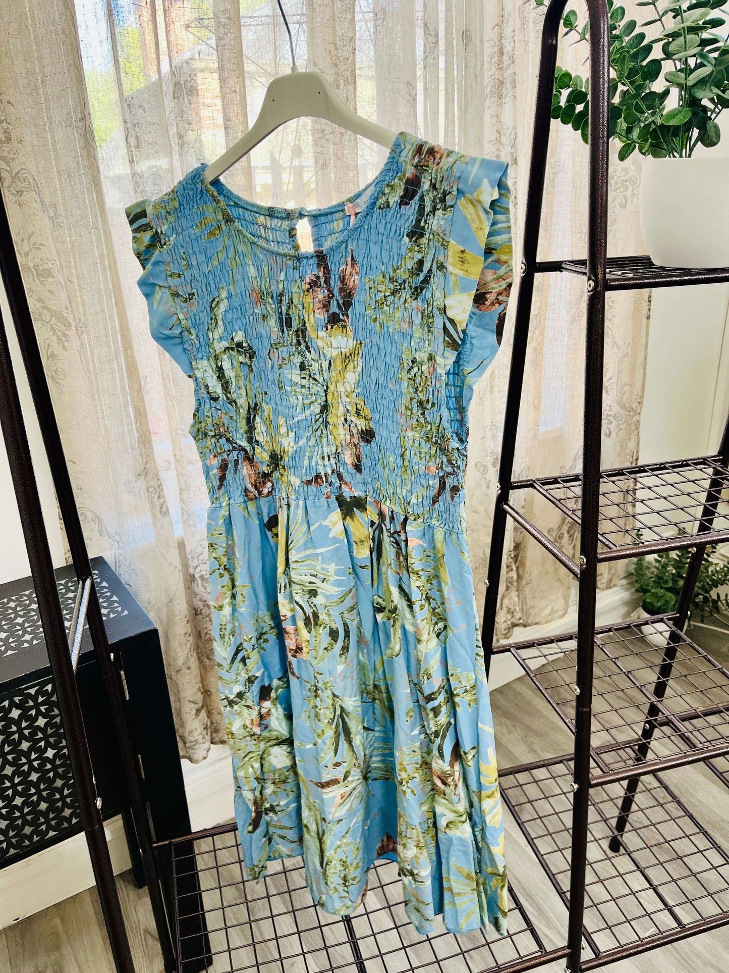 Elasticated Shirred Botanical Dress