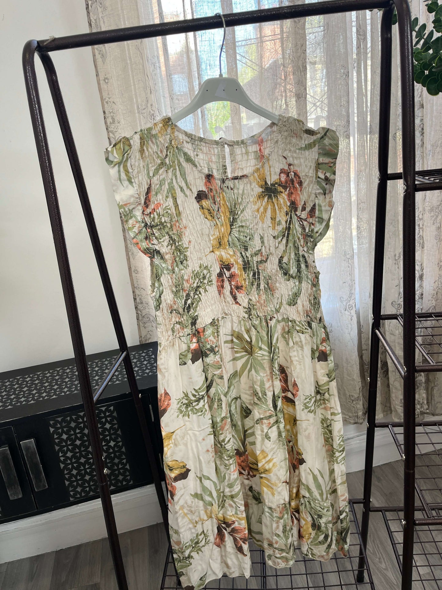 Elasticated Shirred Botanical Dress