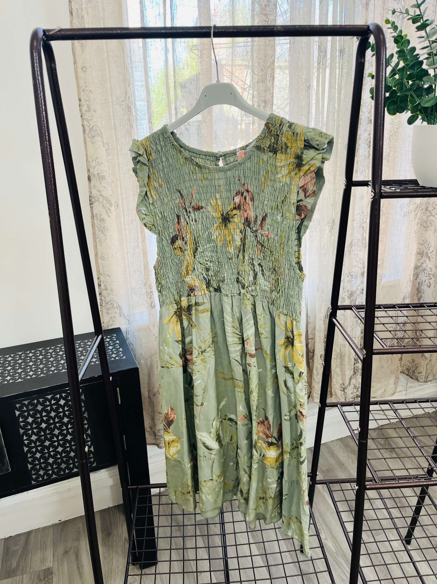 Elasticated Shirred Botanical Dress