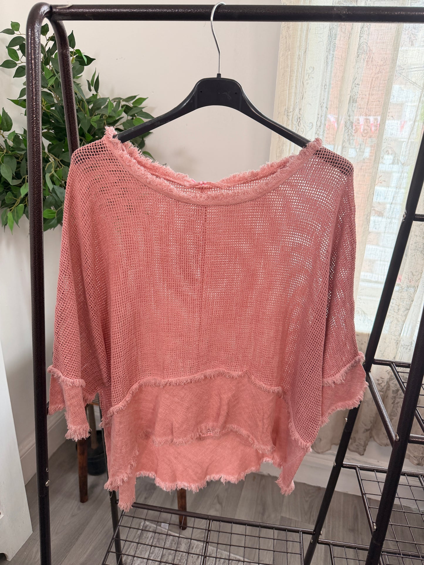 Valarie Fringe Detail Waffle Top