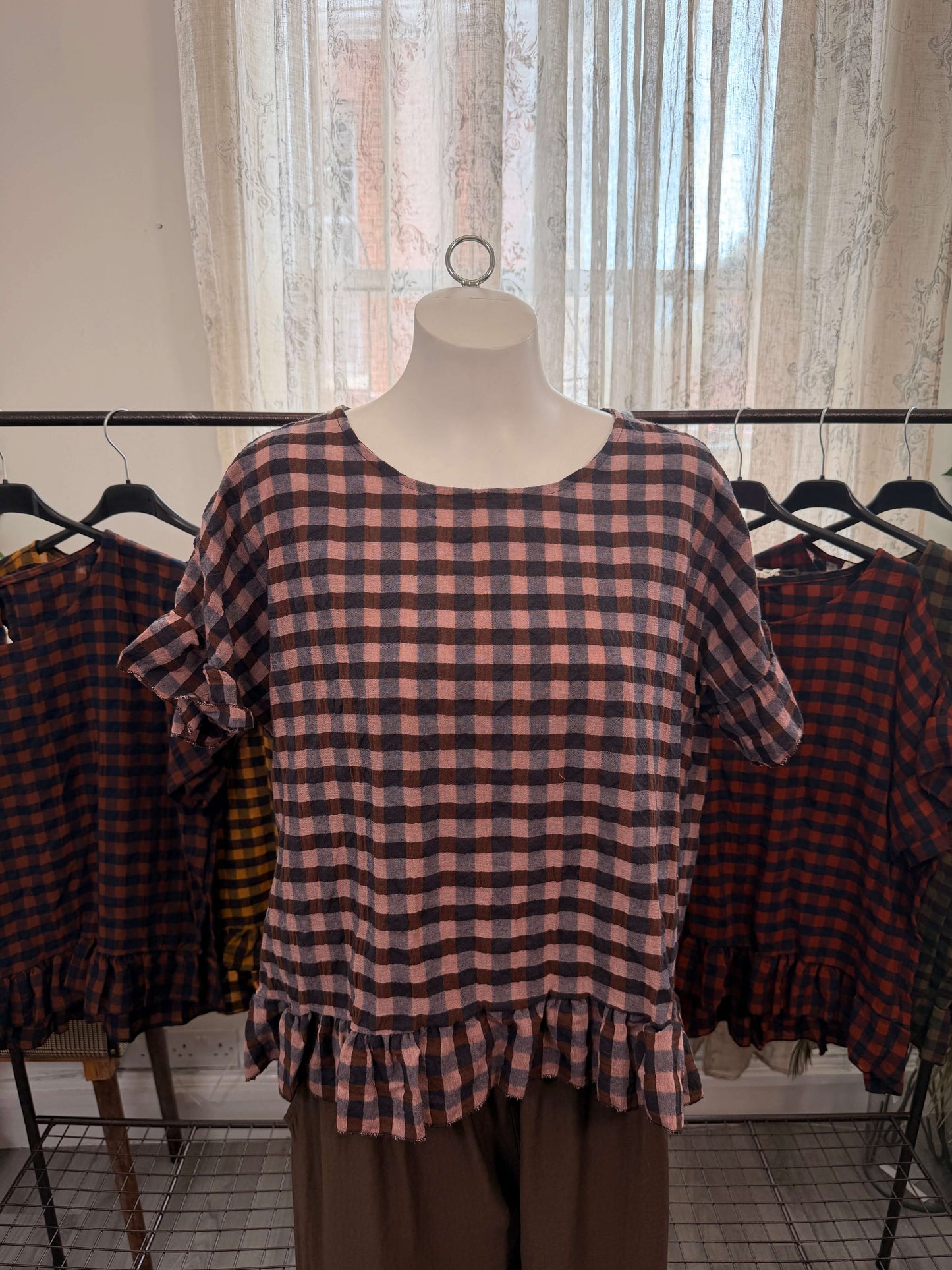 Nia Frill Detail Gingham Top