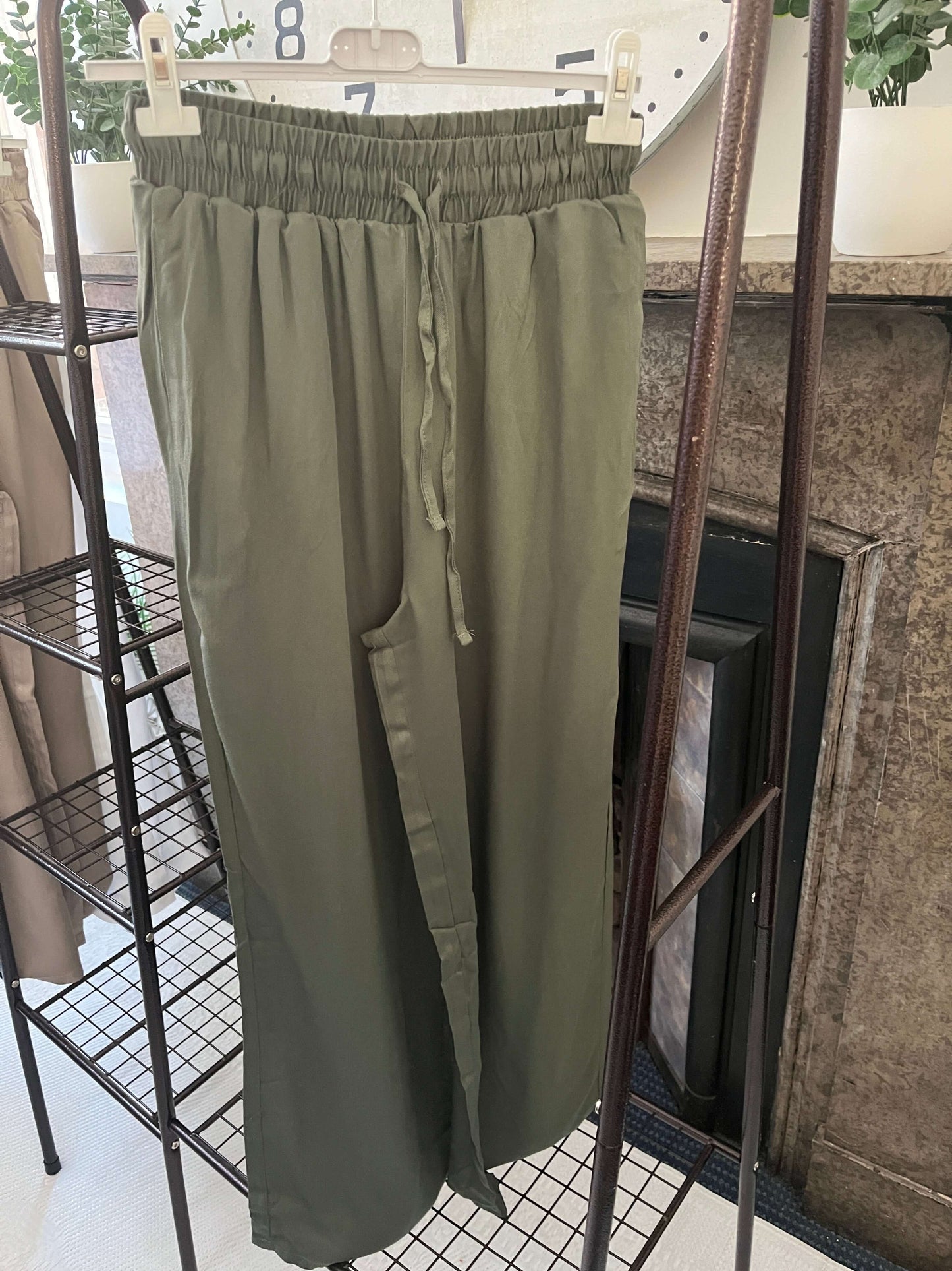 Twill Elasticated Waist Wide Leg Palazzo Trousers