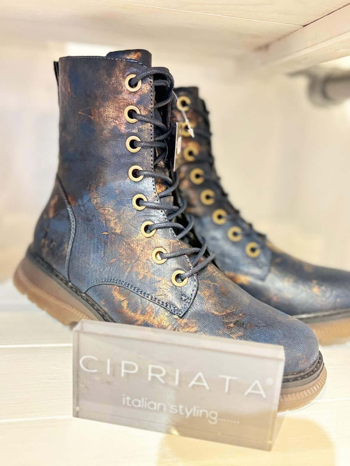 Cipriata 'Annetta' Lace Up Ladies Boots - Navy/Bronze