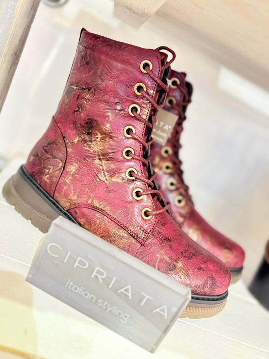 Cipriata 'Annetta' Lace Up Ladies Boots - Burgundy/Bronze