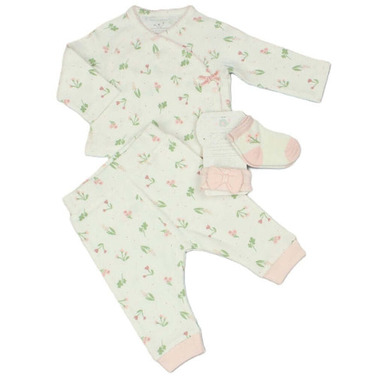 Girls Waffle Fabric Top, Pant, Headband and Socks Outfit