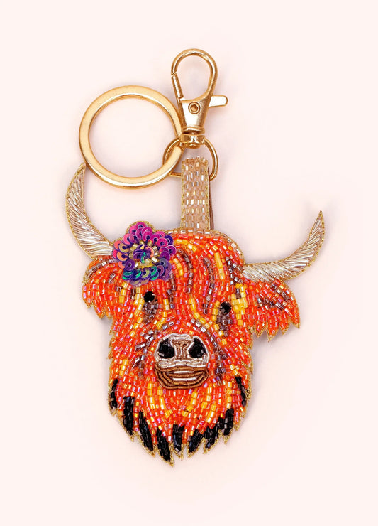 Powder Designs Beaded Keyring - Highland Cow