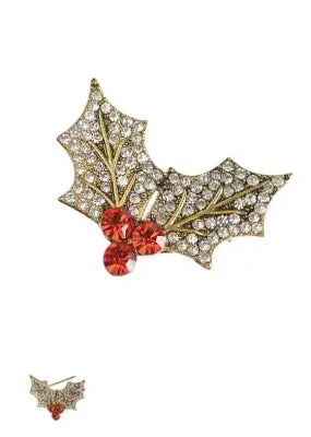Holly & Berry Antique Gold Brooch