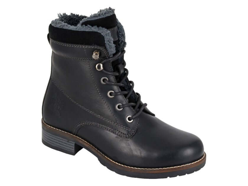 Black Leather Lace/Zip High Ankle Country Boot