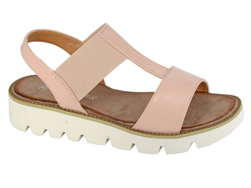 Elasticated Throat Wedge Nude Sandal - Aladina
