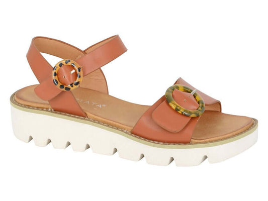 Tan Twin Buckle Wedge Sandal - Mimi