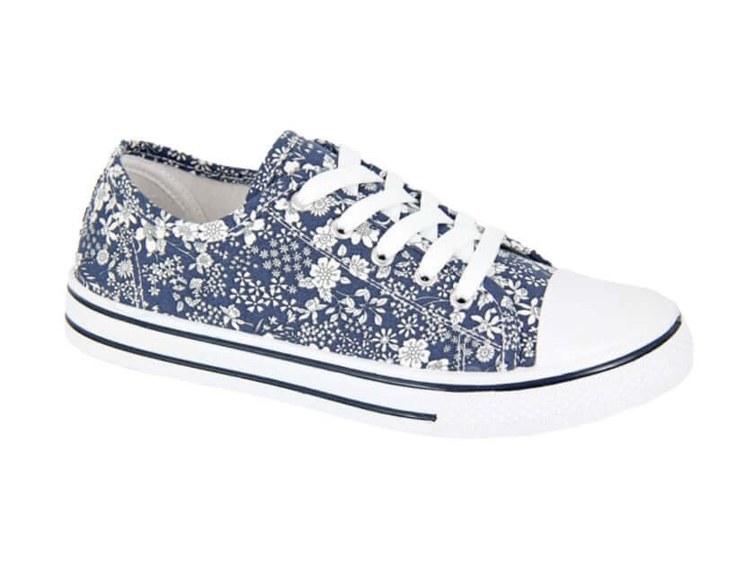 Ladies Blue Floral Canvas Pump