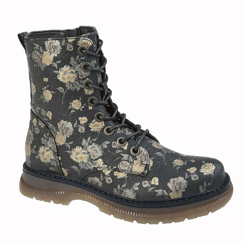 Cipriata 'Annetta' 8 Eye Lace Up Ladies Boots in Bronze Floral