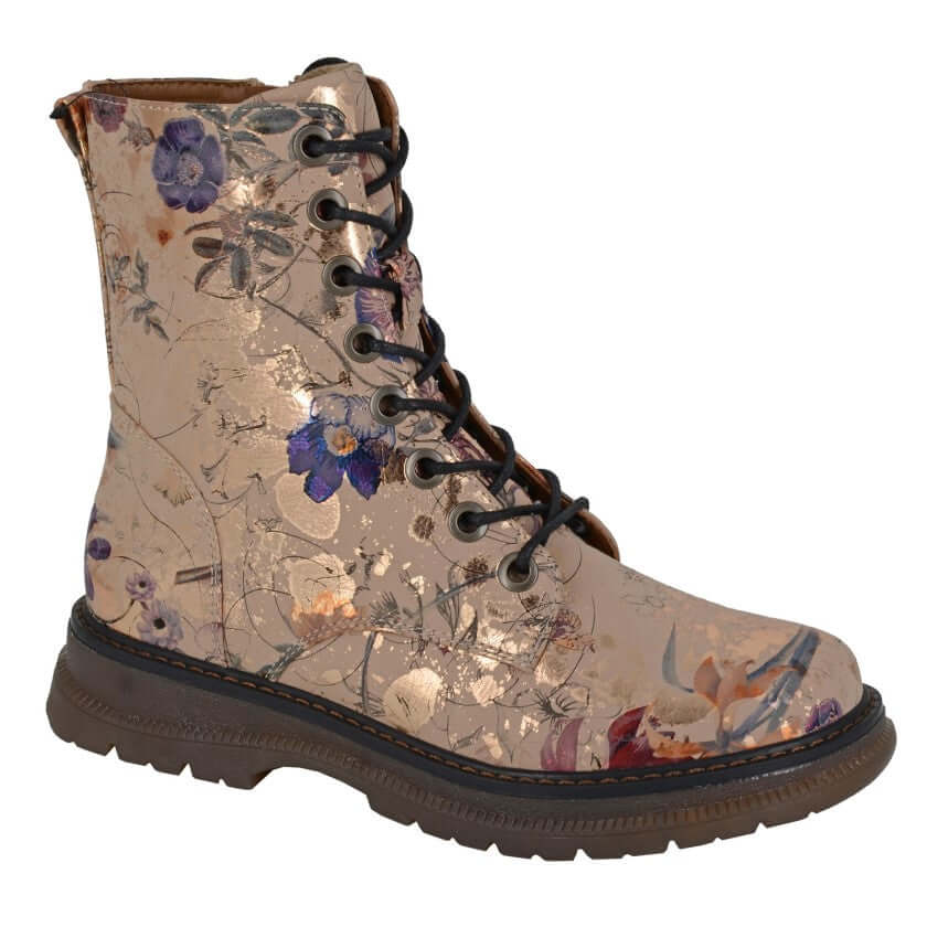 Cipriata 'Annetta' 8 Eye Lace Up Ladies Boots in Gold Floral