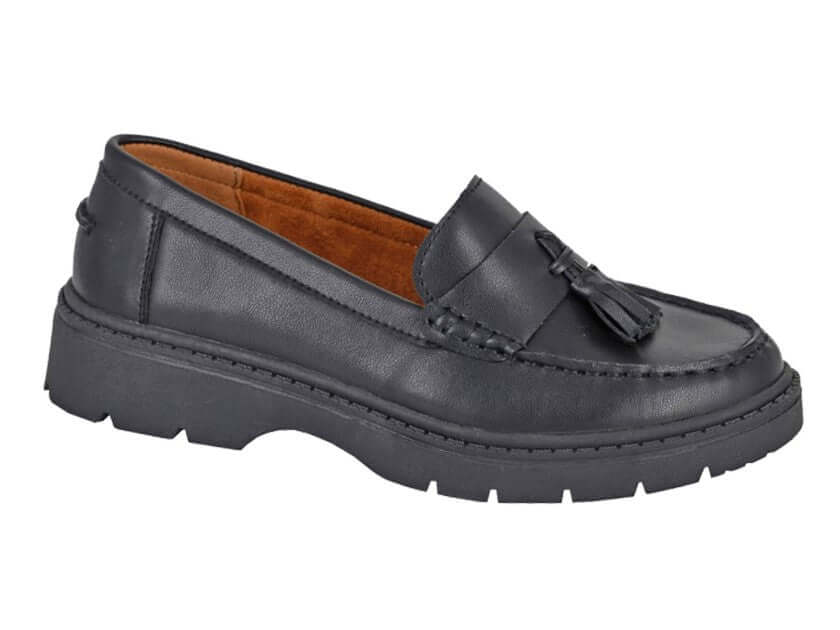 Black Leather Tassel Detail Saddle Loafer