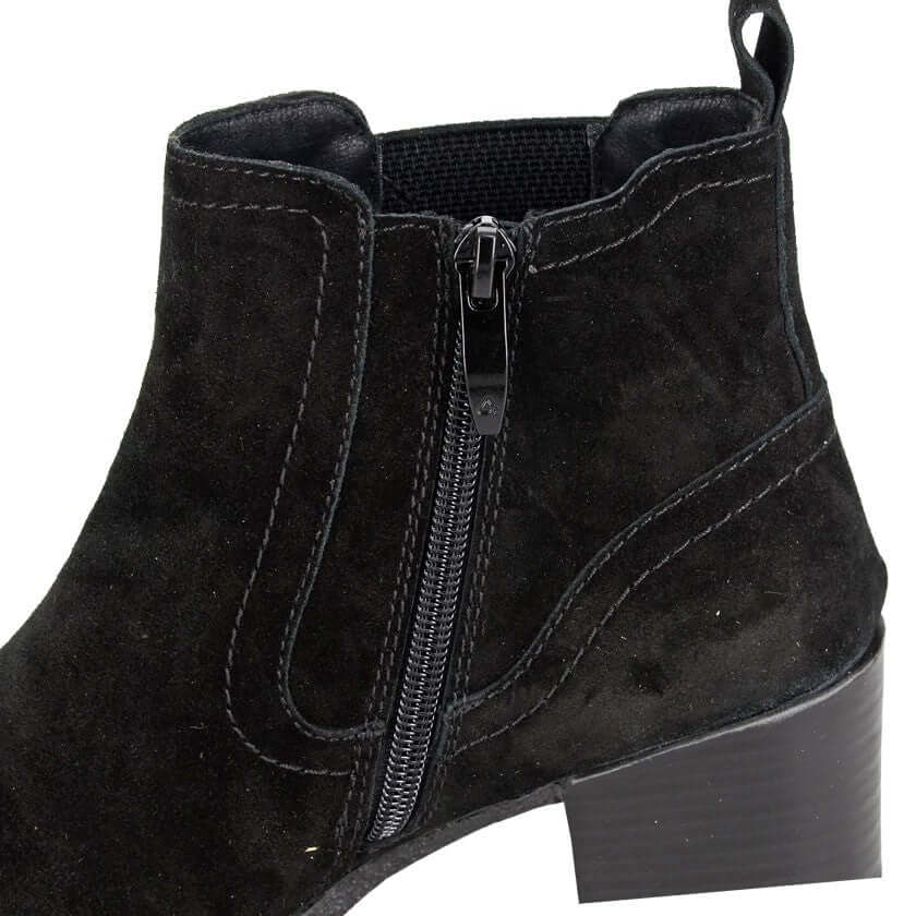 Black Real Suede Zip Ankle Boot - Alessina