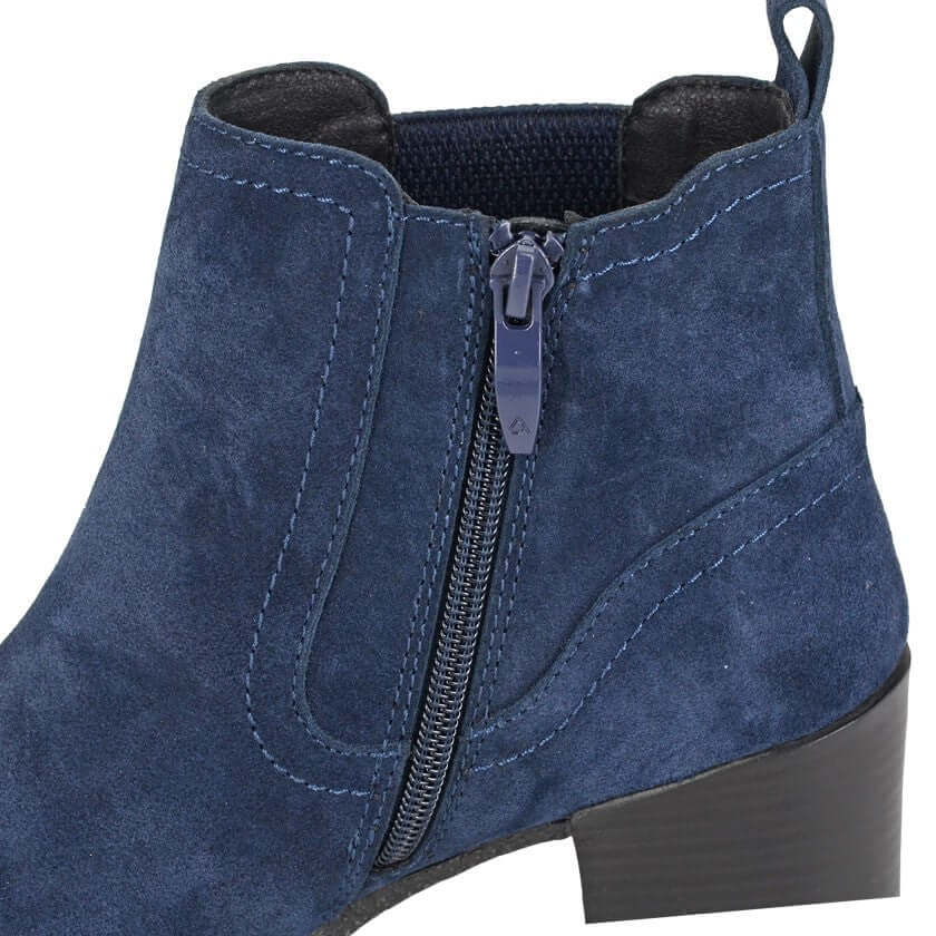 Navy Real Suede Zip Ankle Boot - Alessina