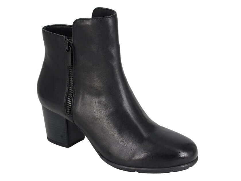 Black Leather Pull On Ankle Boot - Cleope