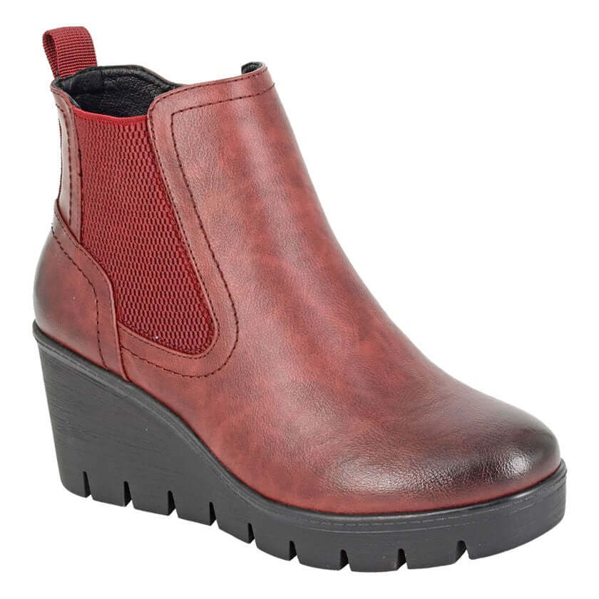 Burgundy Faux Leather Wedge Boot - Annina