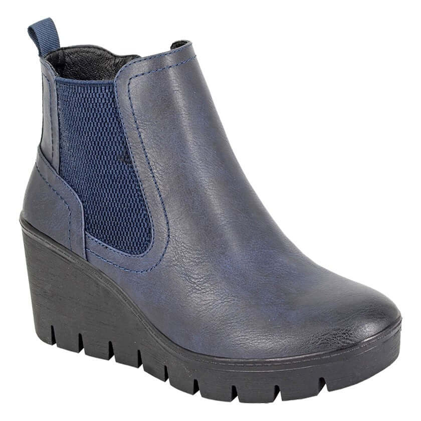 Navy Faux Leather Wedge Boot - Annina