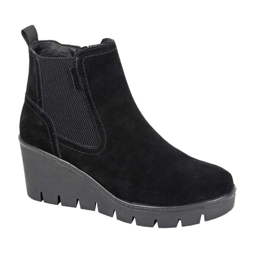 Amina Real Suede Wedge Ankle Boot - Black