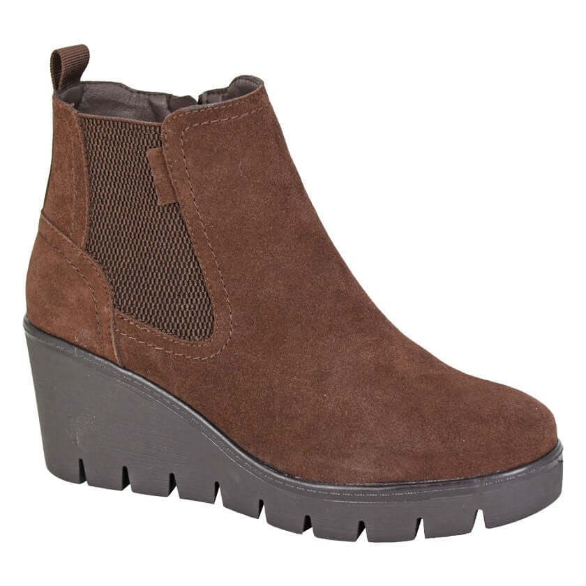 Amina Real Suede Wedge Ankle Boot - Chocolate