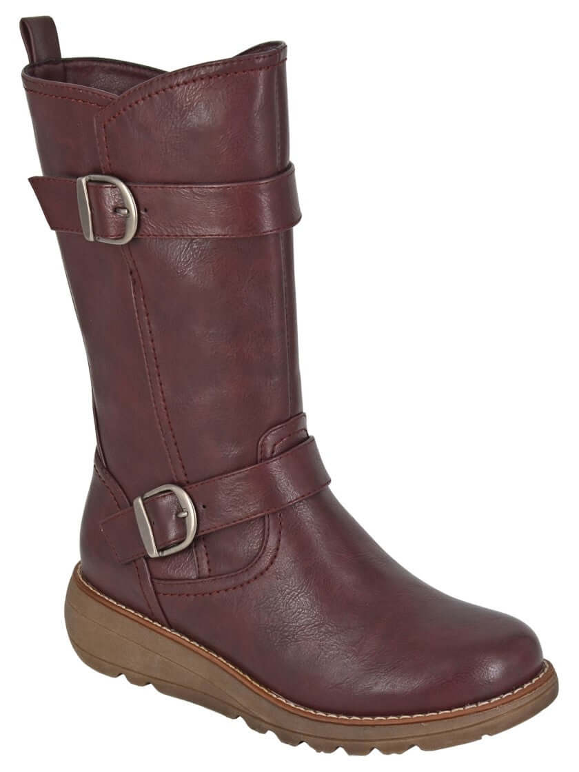 Arcisa Twin Buckle Mid-Length Boot - Burgundy
