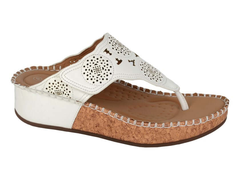 Corina - White Touch Fastening Toe Post Wedge Sandal