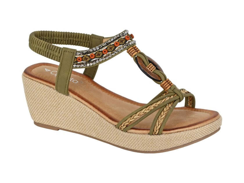 Gioela - Khaki Jewelled Sling Back Platform Sandal