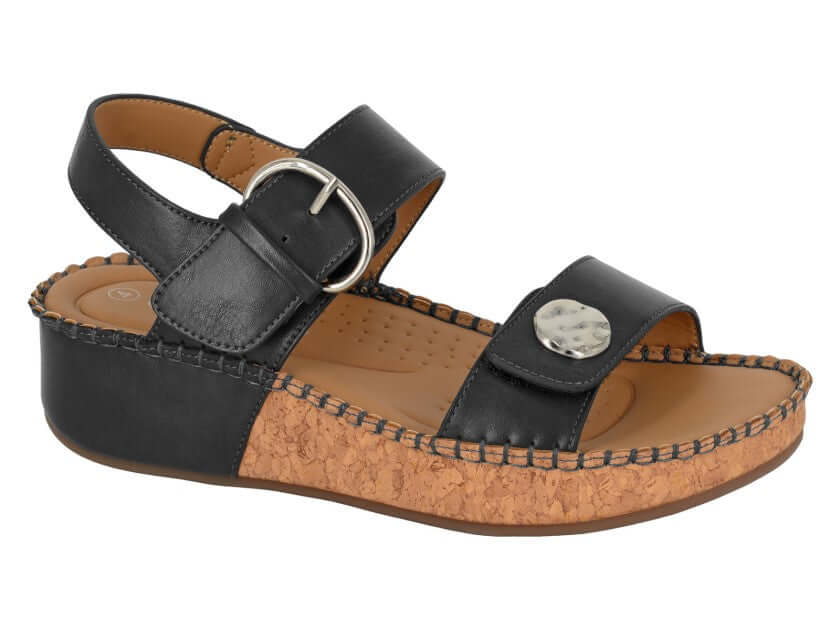 Mirian - Black Twin Touch Fastening Halter Back Wedge Sandal