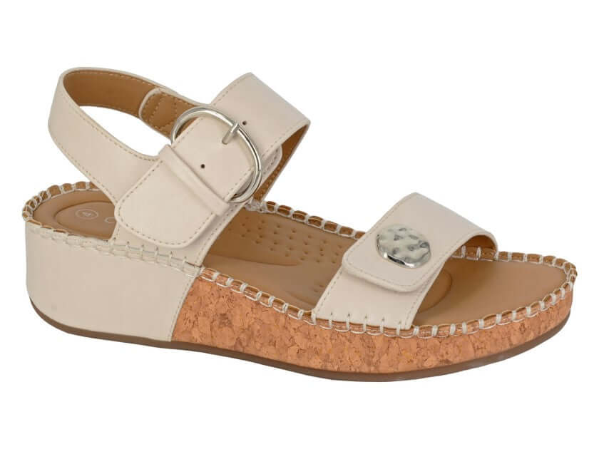 Mirian - Beige Twin Touch Fastening Halter Back Wedge Sandal