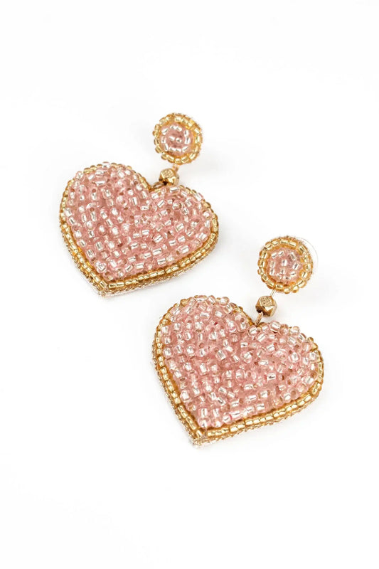 Light Pink Heart Beaded Earrings