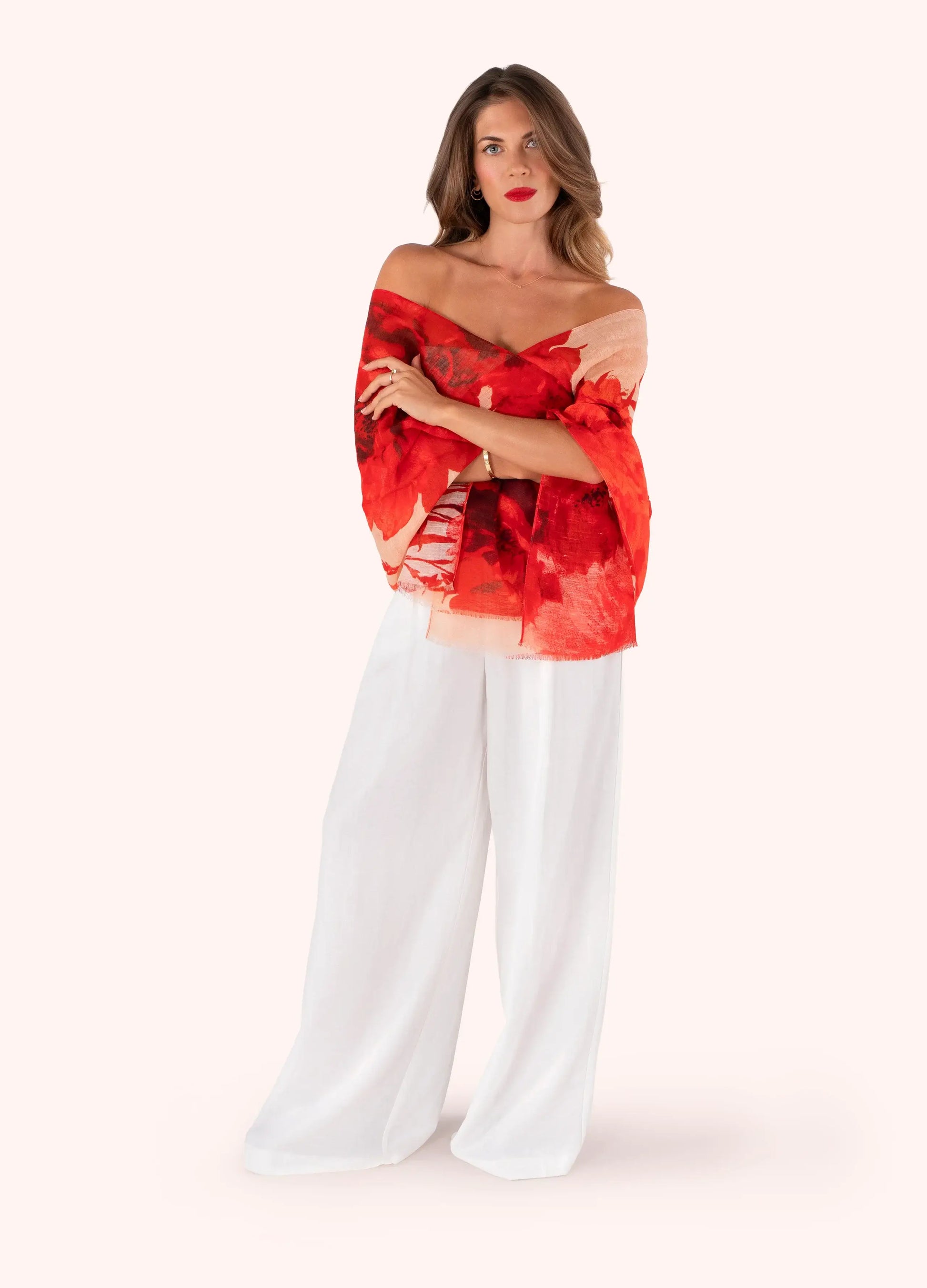 Powder Designs Linen/Cotton Scarf - Rouge Blooms