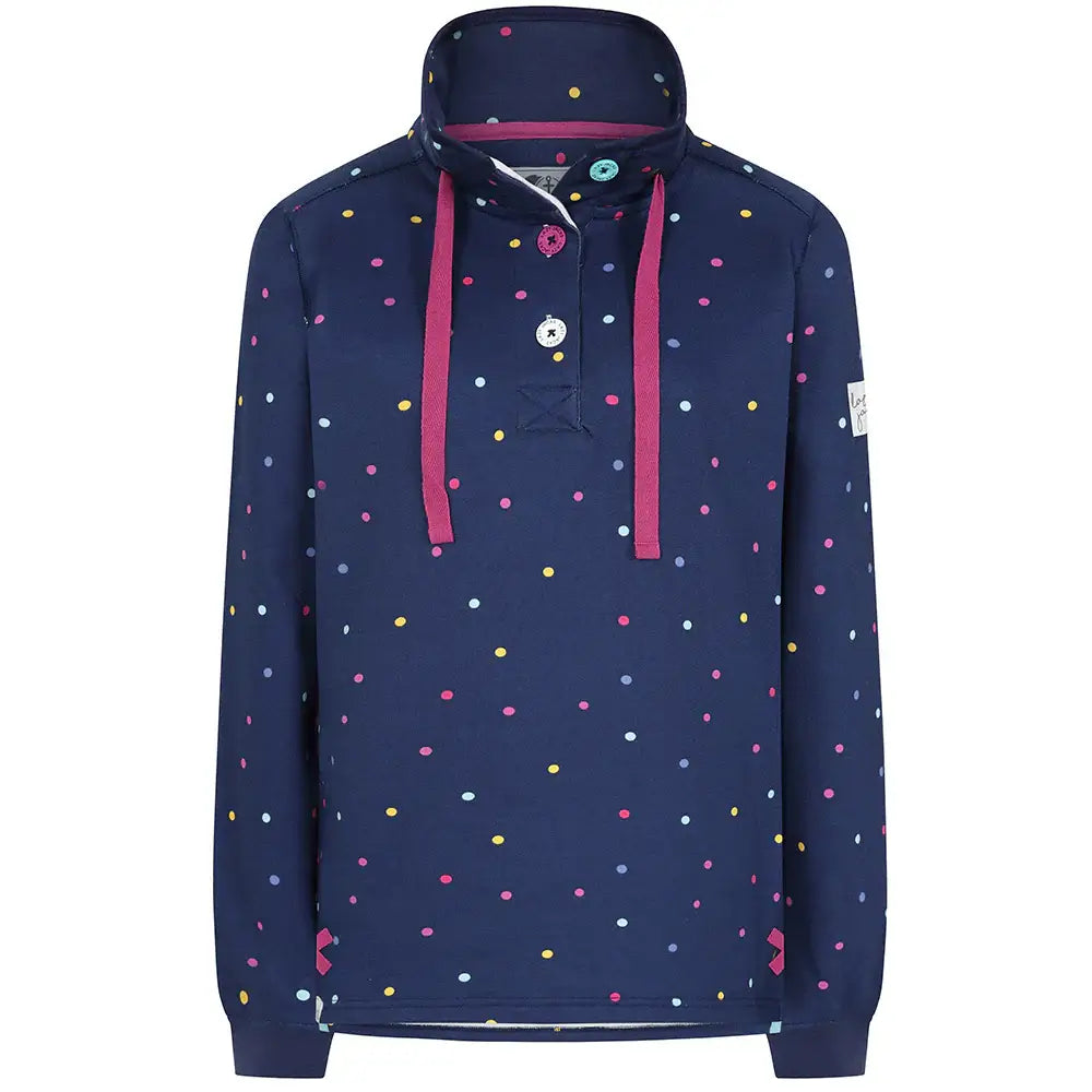 Lazy Jacks Ladies Button Neck Sweatshirt - Polka Dot Twilight