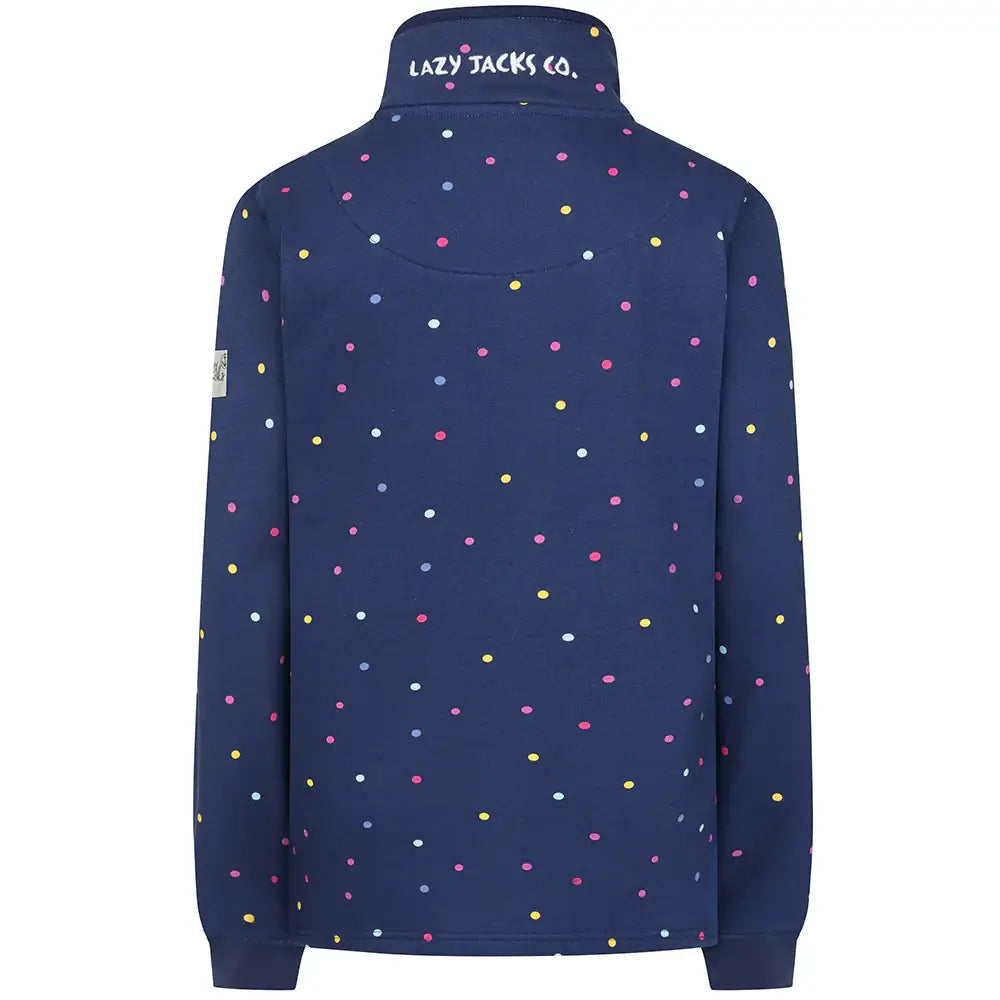 Lazy Jacks Ladies Button Neck Sweatshirt - Polka Dot Twilight