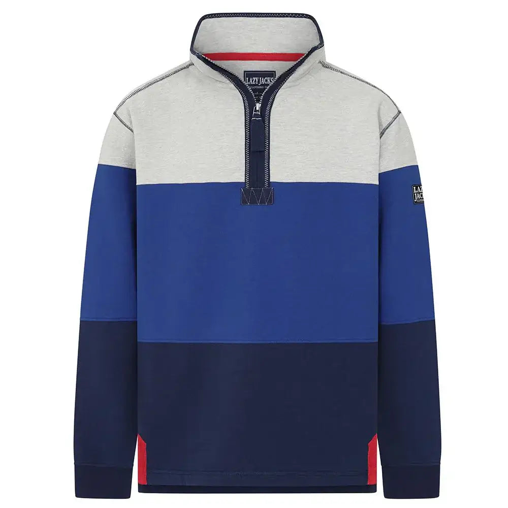 Lazy Jacks Mens 1/4 Zip Striped Sweatshirt - Tri-coloured