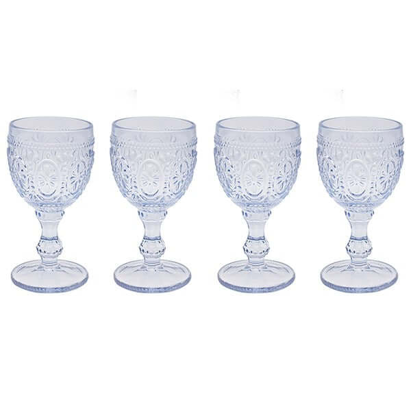 Set of 4 Blue Victorian Wine Glasses