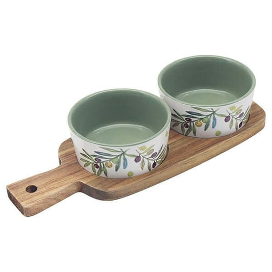 Olive Grove Snack Dishes on Tray - Set of 2