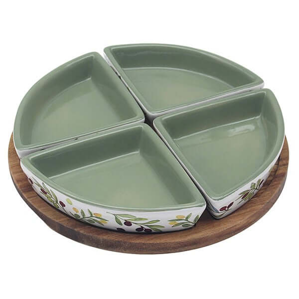 Olive Grove Snack Dishes on Tray - Set of 4