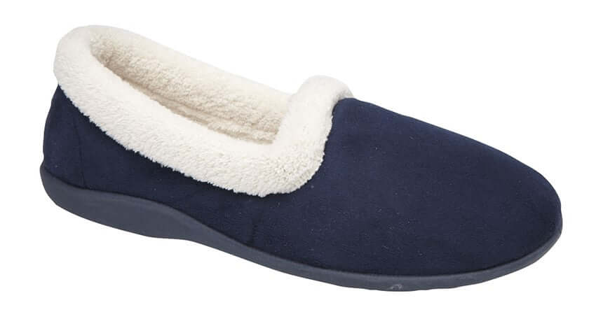 Navy Imitation Suede Collared Full Slipper - Sandie