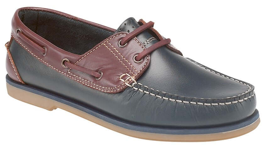 Mens Navy & Brown Leather Moccasin Boat Shoes